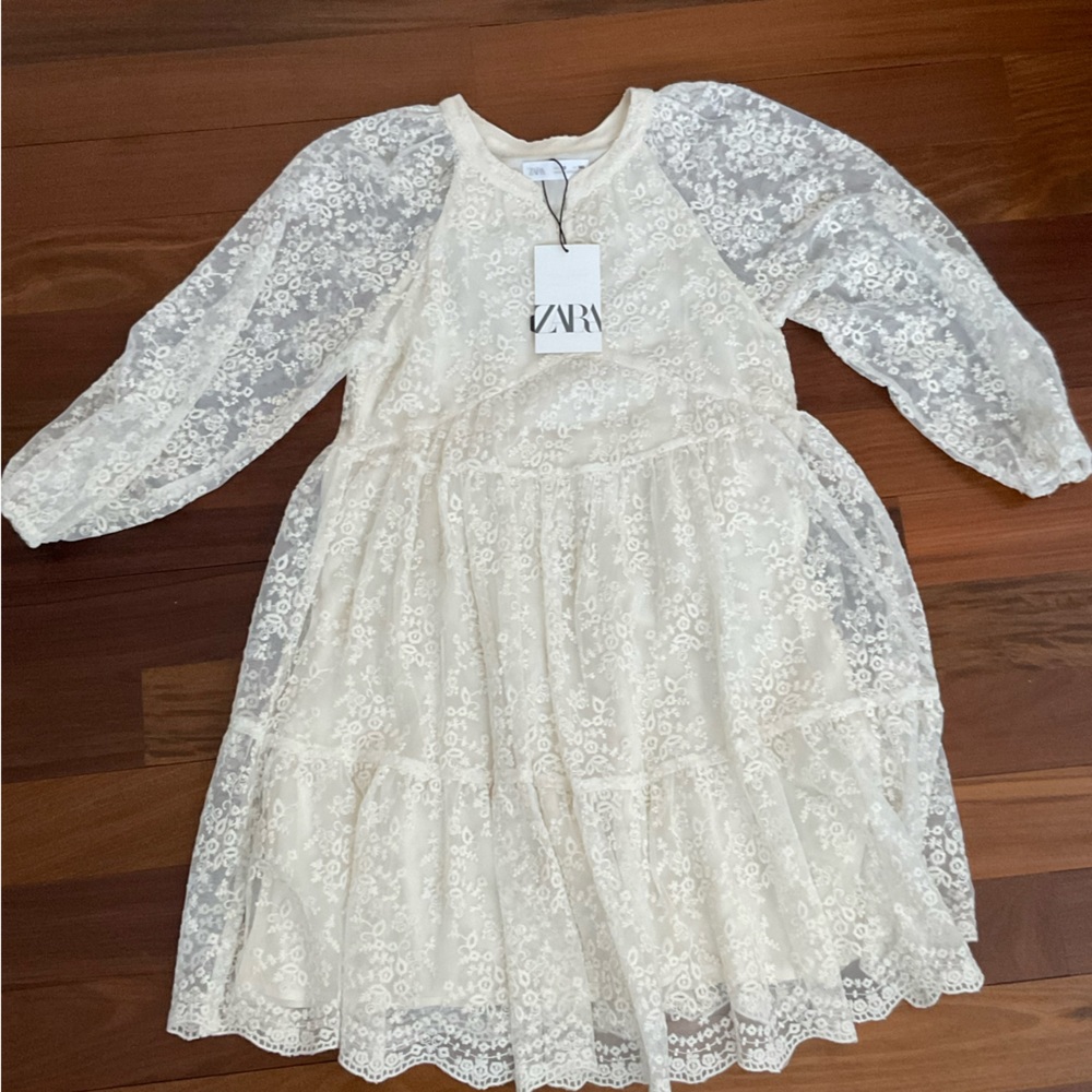 NWT girls Zara dress cream lace size 10